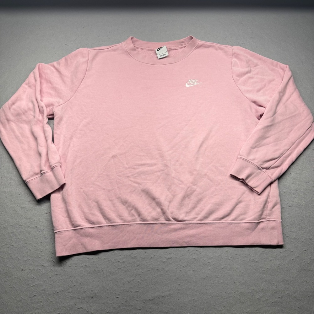Nike Sweatshirt Womens L Pink Crewneck Pullover Embroidered Swoosh Logo Sport